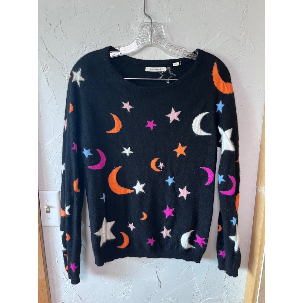 Chinti & Parker 100% Cashmere Celestial Moon Star Intarsia Sweater Black Medium